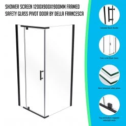 Della Francesca 1200 X 900 X 1900mm Framed Safety Glass Pivot Door Shower Screen In Black