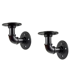 Randy & Travis Machinery Industrial Black Iron Pipe Bracket Wall Mounted Floating Shelf - Set Of 2