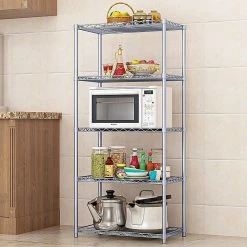 Randy & Travis Machinery Furniture 5 Tier Chrome Metal Storage Rack Shelving Wire Shelf