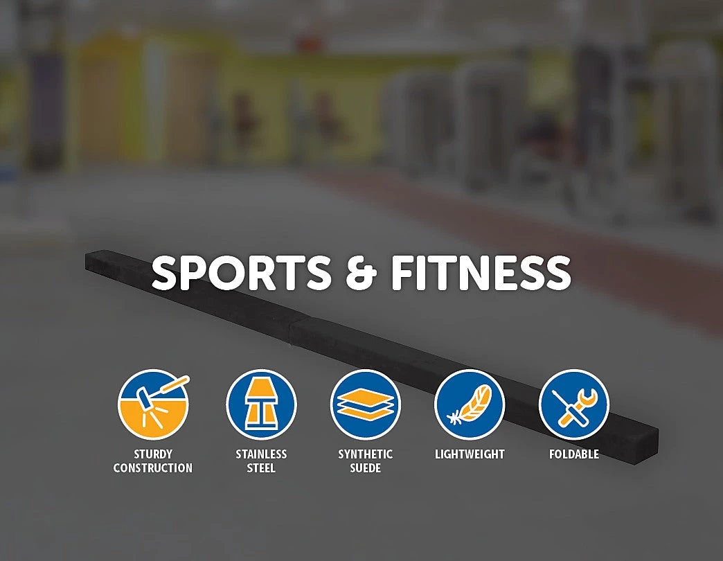 Randy & Travis Machinery 2.45m (8FT) Black Gymnastics Folding Balance Beam In Synthetic Suede