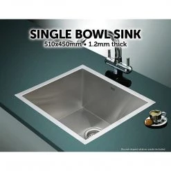 Brienz 510x450mm Stainless Steel Single Bowl Sink With Round Waste DIY & Renovation