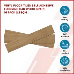Randy & Travis Machinery Furniture Vinyl Floor Tiles Self Adhesive Flooring Oak Wood Grain 16 Pack 2.3SQM