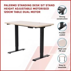 Palermo Standing Desk Sit Stand Height Adjustable Motorised 120cm Table Dual Motor Furniture