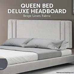 Palermo Furniture Beige Linen Fabric Queen Deluxe Headboard Bedhead
