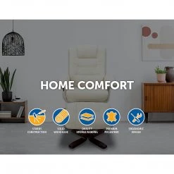 Palermo PU Leather Massage Chair Recliner Ottoman Lounge Remote - Cream