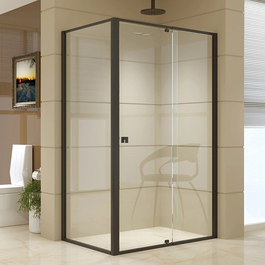 Della Francesca DIY & Renovation Front: (114~122) X 195cm Adjustable Semi Frameless Shower Screen In Black Side: (77~80) X 195cm