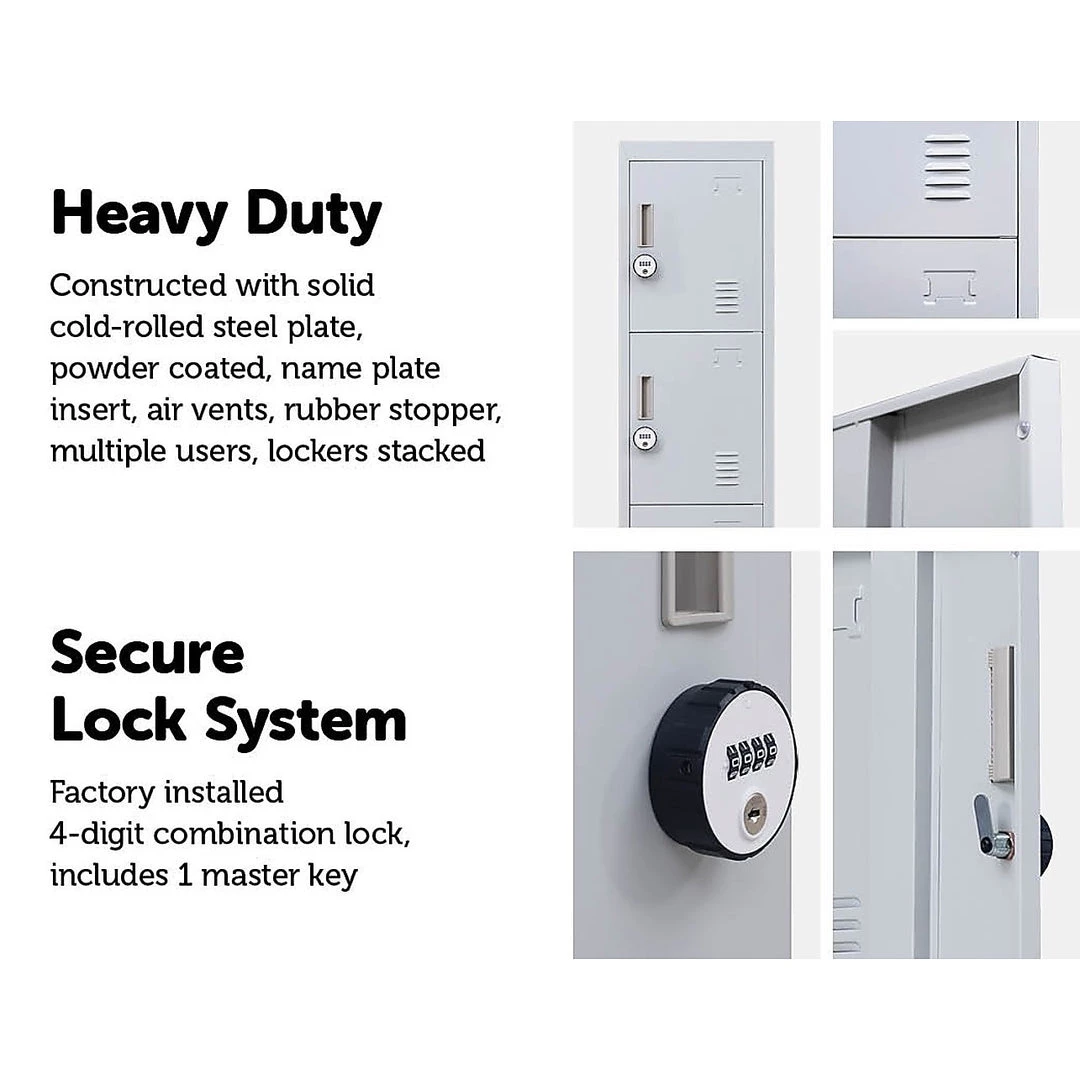 Salvatore Angelotti Grey 4-Door Locker For Office Gym Shed School Home Storage - 4-Digit Combination Lock