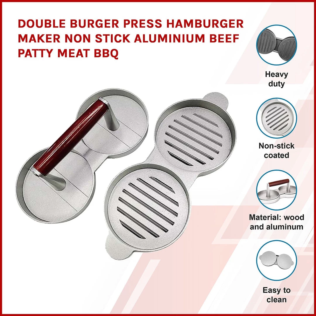 Randy & Travis Machinery Home & Lifestyle Double Burger Press Hamburger Maker Non Stick Aluminium Beef Patty Meat BBQ