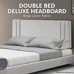 Palermo Beige Linen Fabric Double Deluxe Headboard Bedhead Furniture