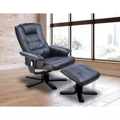 Palermo PU Leather Massage Chair Recliner Ottoman Lounge Remote - Black