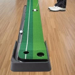 Randy & Travis Machinery Indoor Practice Putting Green 2.5m Mat Inclined Ball Return Fake Grass 2 Holes