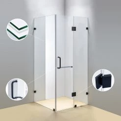 110 X 100cm Frameless 10mm Glass Shower Screen By Della Francesca BLACK Hinges/Brackets And ROUND Handle DIY & Renovation