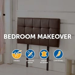 Palermo Furniture Single PU Leather Bed Deluxe Headboard Bedhead - Brown