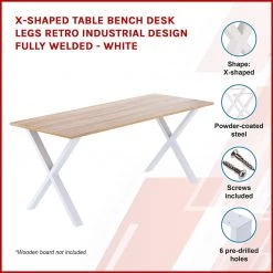 Della Francesca Furniture X-Shaped Table Bench Desk Legs Retro Industrial Design Fully Welded - White