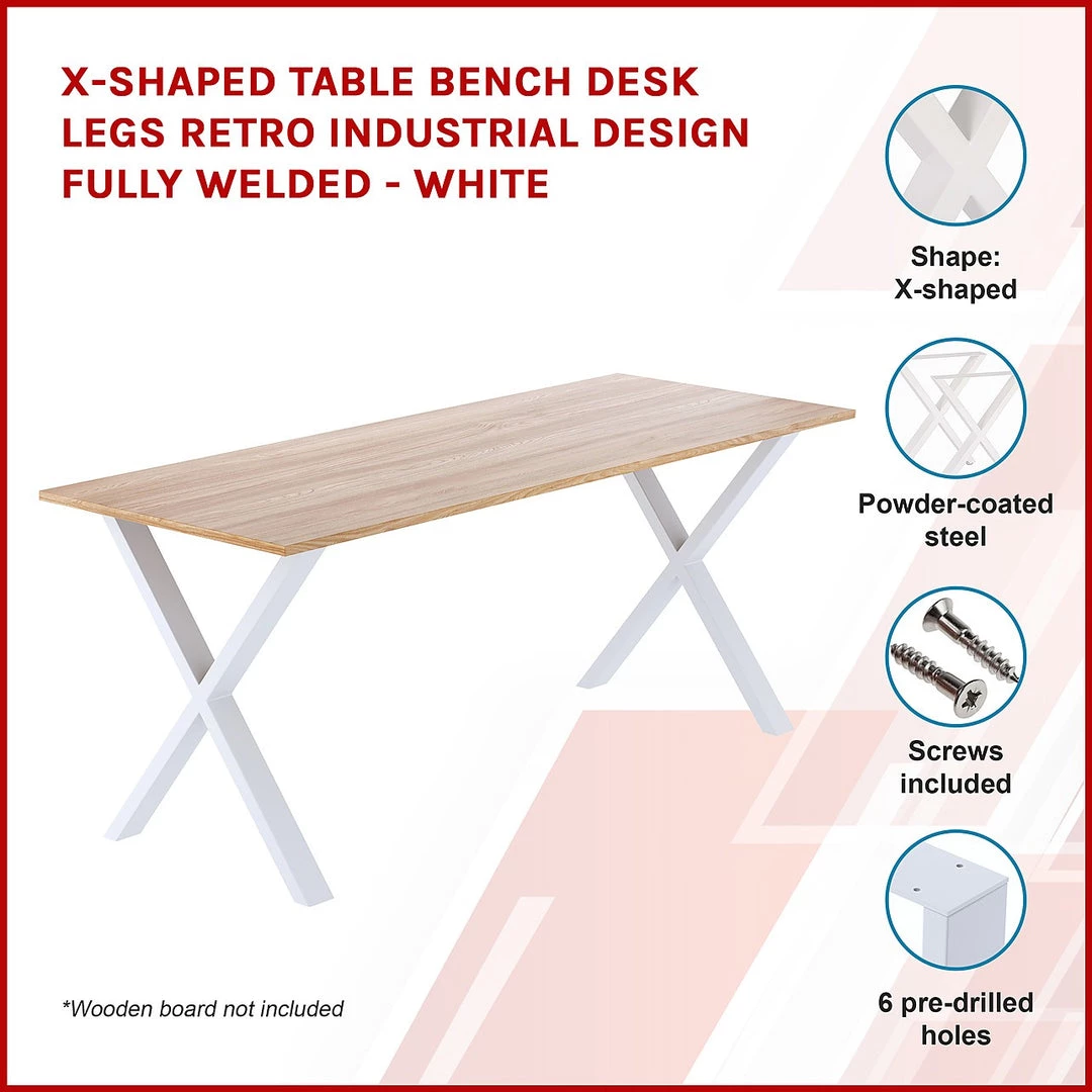 Della Francesca Furniture X-Shaped Table Bench Desk Legs Retro Industrial Design Fully Welded - White