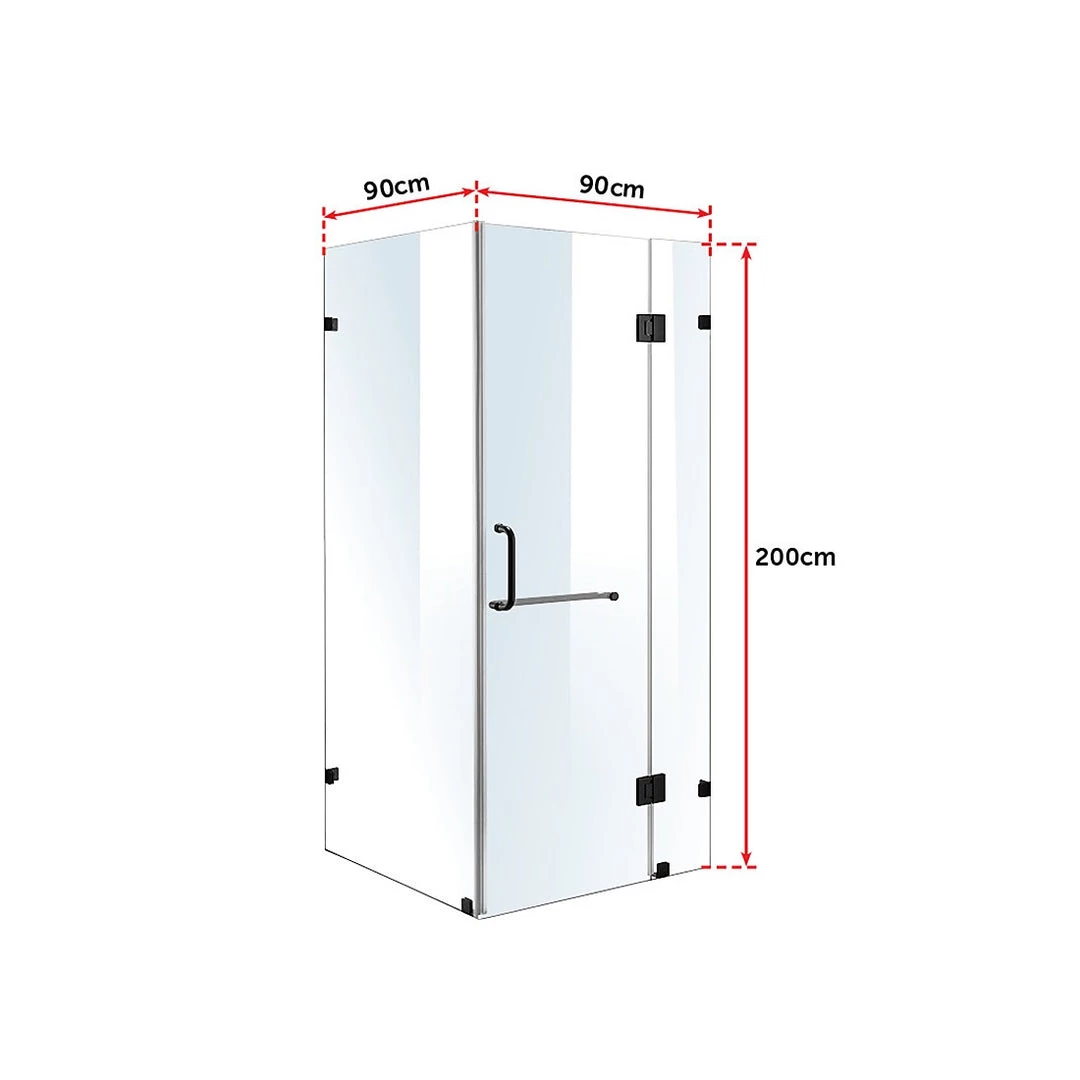 DIY & Renovation 90 X 90cm Frameless 10mm Glass Shower Screen By Della Francesca BLACK Hinges/Brackets And ROUND Handle