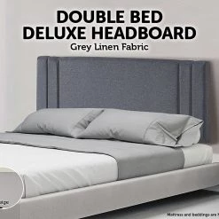 Palermo Furniture Grey Linen Fabric Double Deluxe Headboard Bedhead
