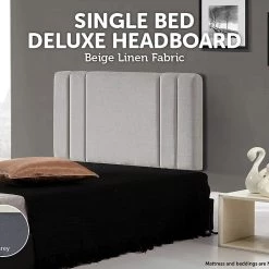 Palermo Furniture Beige Linen Fabric Single Deluxe Headboard Bedhead