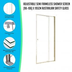 Della Francesca DIY & Renovation Front: (98~106) X 195cm Adjustable Semi Frameless Shower Screen In Chrome No Side Return