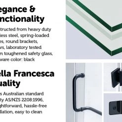 100 X 90cm Frameless 10mm Glass Shower Screen By Della Francesca BLACK Hinges/Brackets And ROUND Handle DIY & Renovation