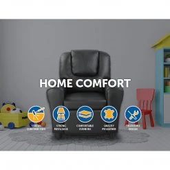 Palermo PU Leather Kids Recliner With Drink Holder - Black