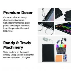 Randy & Travis Machinery 40x60cm LED Drawing Writing Board Remote Controlled Fluorescent Light Up Sensory Play Games & Hobbies