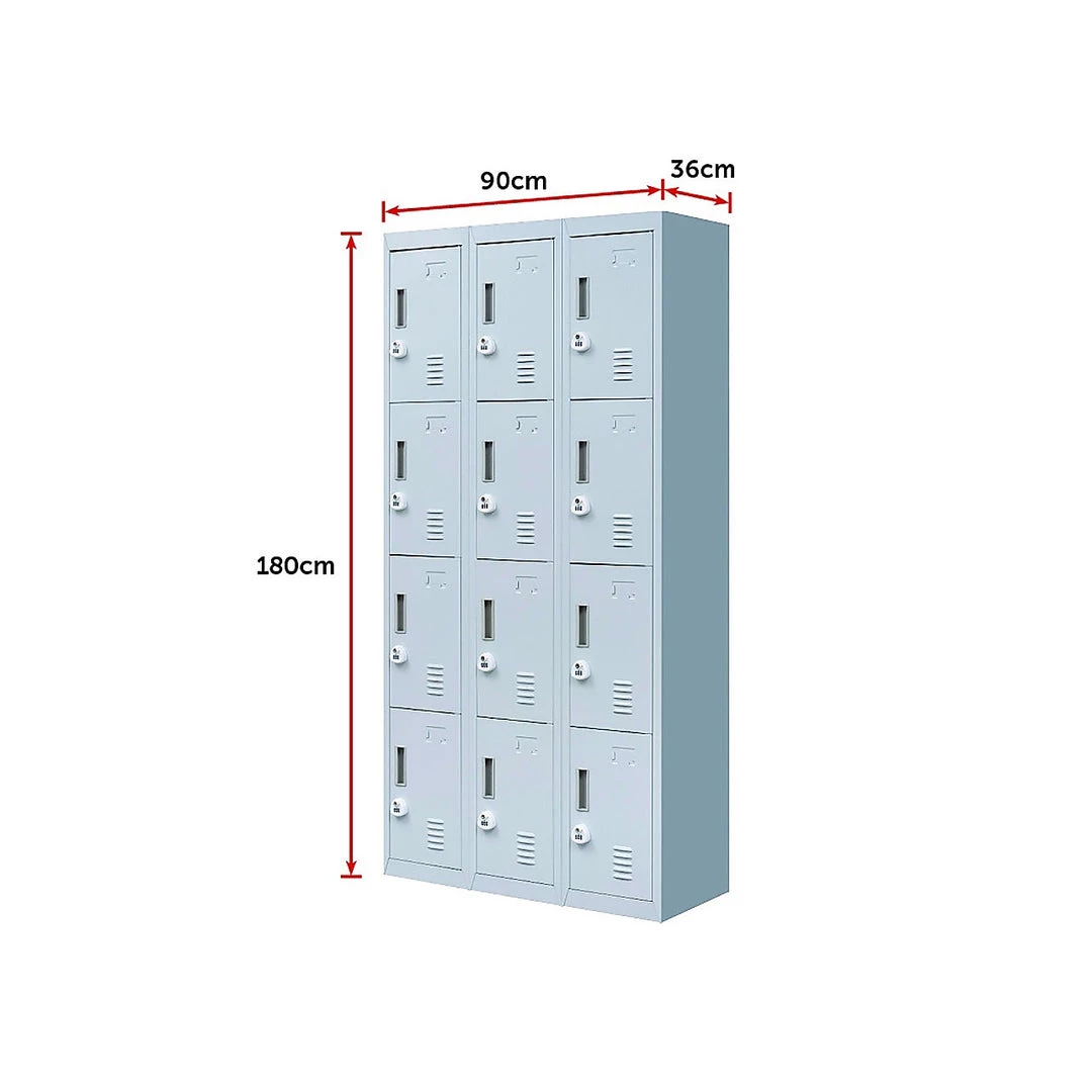 Salvatore Angelotti Grey 12-Door Locker For Office Gym Shed School Home Storage - 3-Digit Combination Lock