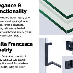 120 X 100cm Frameless 10mm Glass Shower Screen By Della Francesca BLACK Hinges/Brackets And SQUARE Handle DIY & Renovation