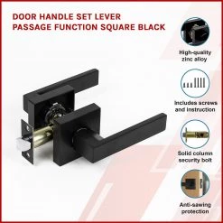 Randy & Travis Machinery Door Handle Set Lever Passage Function Square Black