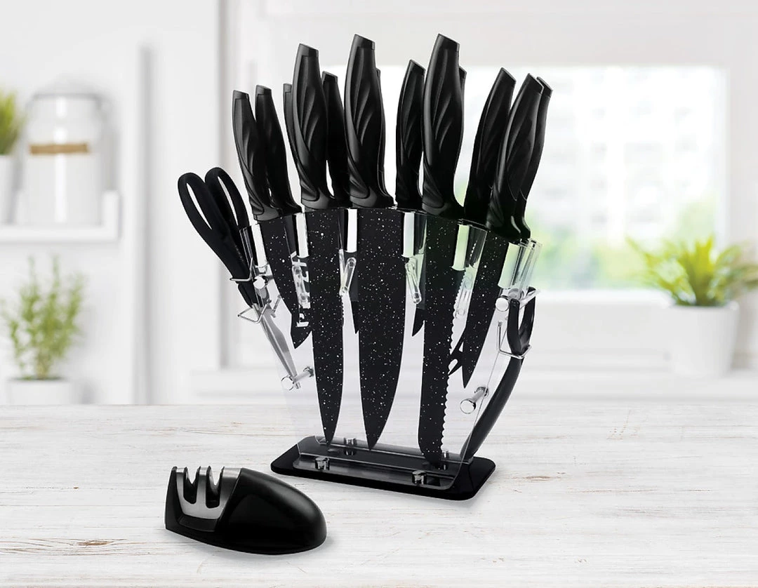 FactoryFast.com.au Kitchen 17 Pc Knife Set W/ Block & Sharpener Chef Bread Steak Knives