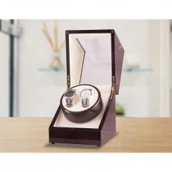 Randy & Travis Machinery Automatic Dual Watch Winder Wood Display Box Case Motor Rotation Storage