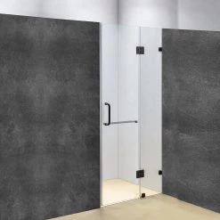 Della Francesca DIY & Renovation 90 X 200cm Wall To Wall Frameless Shower Screen In Black Hardware With Round Handle