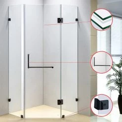1000 X 1000mm Frameless 10mm Glass Shower Screen By Della Francesca Black Hinges/Brackets And Round Handle DIY & Renovation