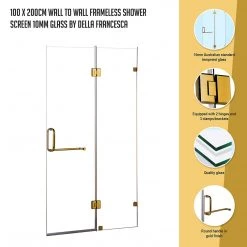 Della Francesca 100 X 200cm Wall To Wall Frameless Shower Screen In GOLD Hardware With ROUND Handle DIY & Renovation