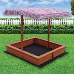 Brienz Games & Hobbies Kids Wooden Toy Sandpit With Adjustable Canopy