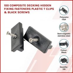 Randy & Travis Machinery 100 Composite Decking Hidden Fixing Fasteners Plastic T Clips & Screws DIY & Renovation