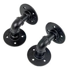 Randy & Travis Machinery Industrial Black Iron Pipe Bracket Wall Mounted Floating Shelf - Set Of 2