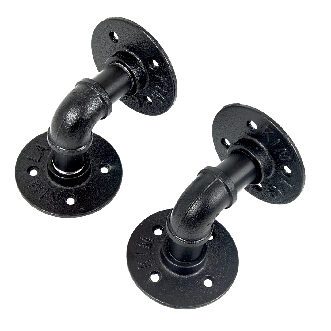 Randy & Travis Machinery Industrial Black Iron Pipe Bracket Wall Mounted Floating Shelf - Set Of 2