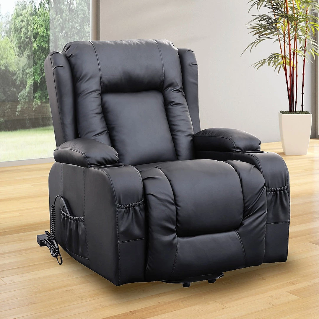 Palermo Recliner Chair Electric Massage Chair Lift Heated Leather Lounge Sofa Black Furniture