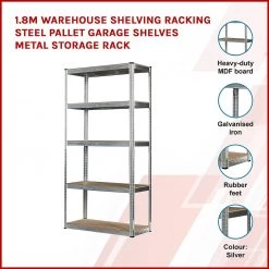 Randy & Travis Machinery Furniture 1.8M Warehouse Shelving Racking Steel Pallet Garage Shelves Metal Storage Rack
