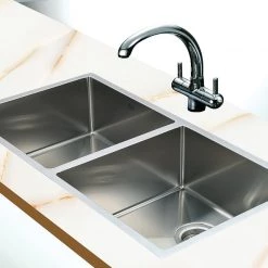 Brienz 1.0mm Handmade Double Stainless Steel Sink With Waste - 865x440mm