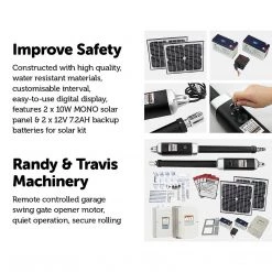 Randy & Travis Machinery 1000KG 20W Solar Double Swing Auto Motor Remote Gate Opener