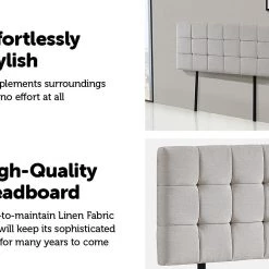 Palermo Furniture Beige Linen Fabric Double Deluxe Tufted Headboard Bedhead