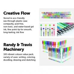 Randy & Travis Machinery Glitter Gel Pens (100 Pack) With 2.5X More Ink - Craft, Kids & Adult Colouring Games & Hobbies