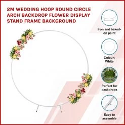 Randy & Travis Machinery 2M Wedding Hoop Round Circle Arch Backdrop Flower Display Stand Frame Background White Outdoor & Leisure