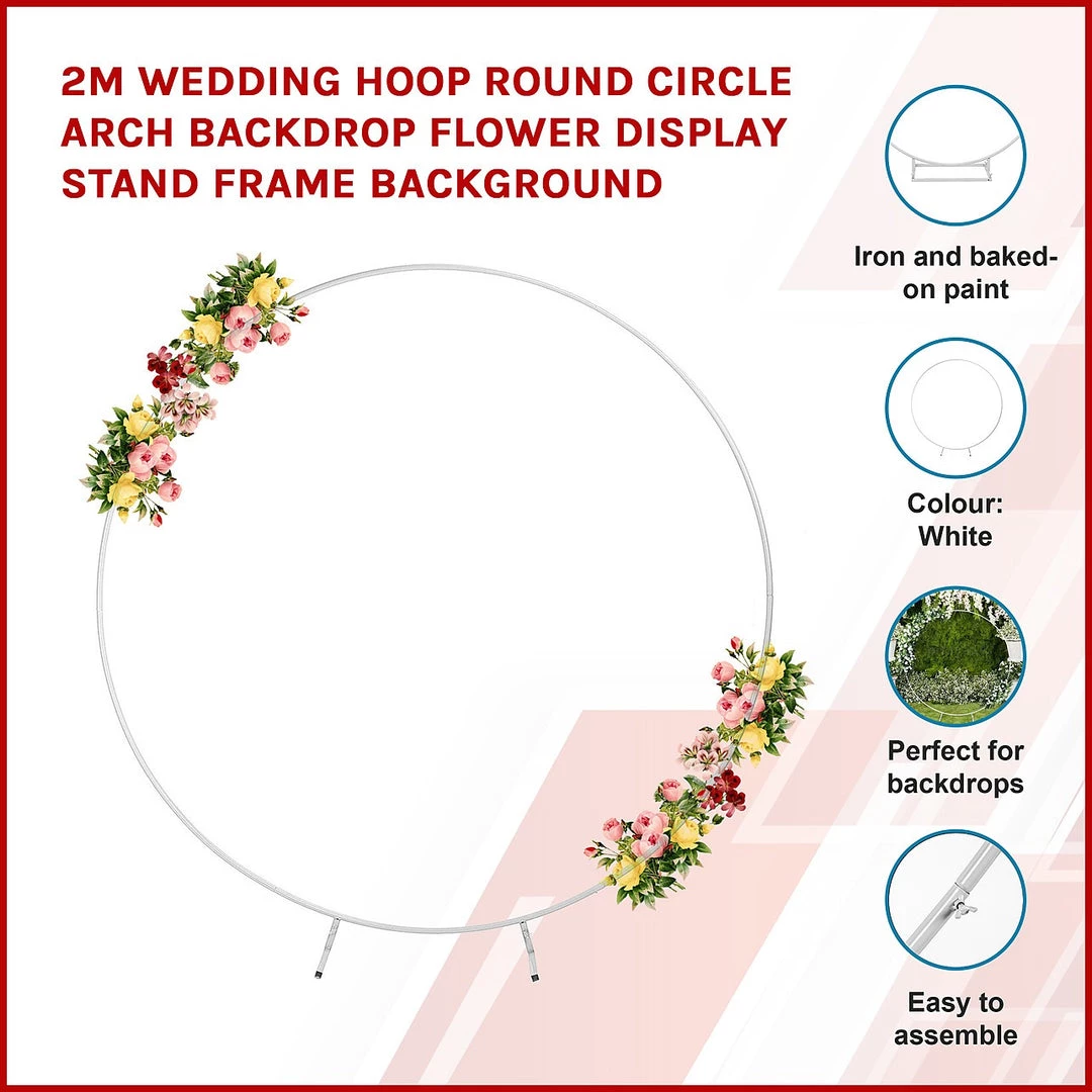 Randy & Travis Machinery 2M Wedding Hoop Round Circle Arch Backdrop Flower Display Stand Frame Background White Outdoor & Leisure