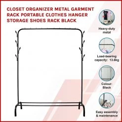 Palermo Home & Lifestyle Closet Organizer Metal Garment Rack Portable Clothes Hanger Storage Shoes Rack Black