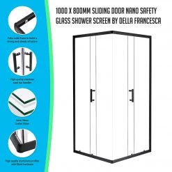 Della Francesca 1000 X 800mm Sliding Door Nano Safety Glass Shower Screen In Black
