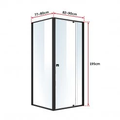 Della Francesca Front: (82~90) X 195cm Adjustable Semi Frameless Shower Screen In Black Side: (77~80) X 195cm DIY & Renovation