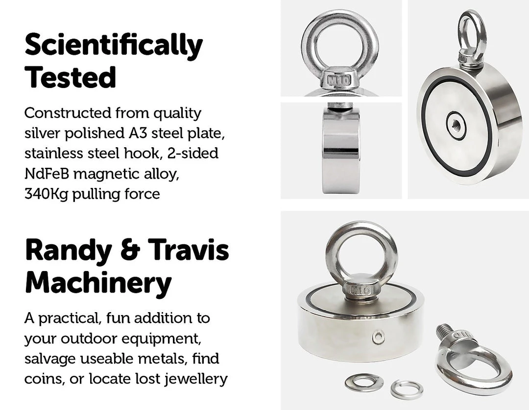 FactoryFast.com.au 340Kg Salvage Strong Recovery Magnet Neodymium Hook Treasure Hunting Fishing